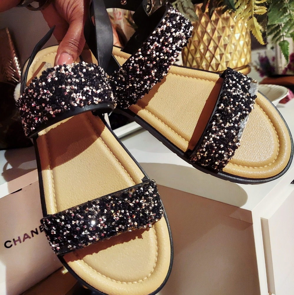 Black and silver glitter sandals (ADD ON ITEM)
